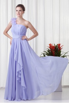 Chiffon One Shoulder Column Floor Length Handmade Flower Dress