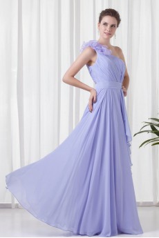 Chiffon One Shoulder Column Floor Length Handmade Flower Dress