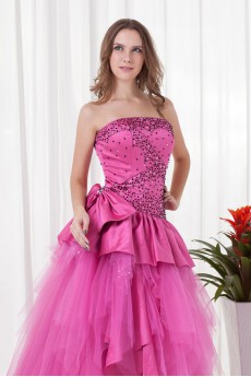 Satin Strapless A Line Floor Length Dress with Sequins