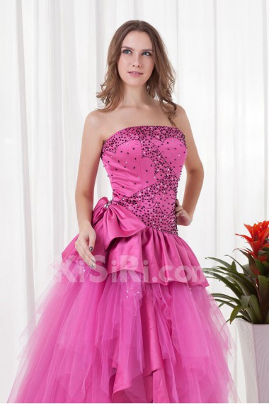 Satin Strapless A Line Floor Length Dress with Sequins