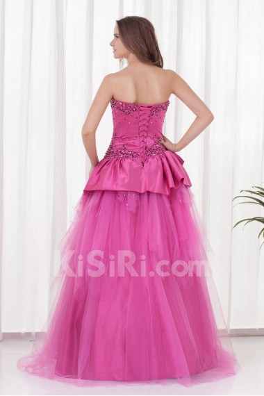 Satin Strapless A Line Floor Length Dress with Sequins