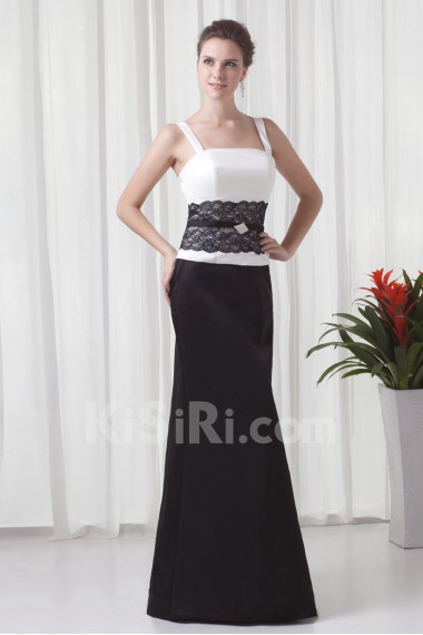 Satin Square Column Floor Length Lace Dress