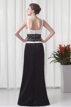 Satin Square Column Floor Length Lace Dress