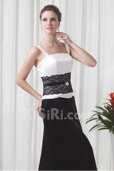 Satin Square Column Floor Length Lace Dress