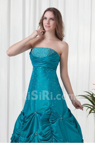 Taffeta Strapless A Line Dress with Embroidery