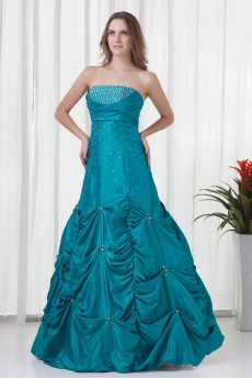 Taffeta Strapless A Line Dress with Embroidery