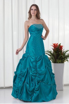 Taffeta Strapless A Line Dress with Embroidery