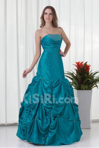 Taffeta Strapless A Line Dress with Embroidery