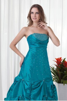 Taffeta Strapless A Line Dress with Embroidery