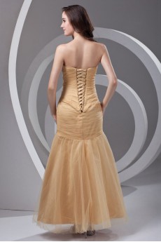 Satin and Net Strapless Sheath Dress with Embroidery