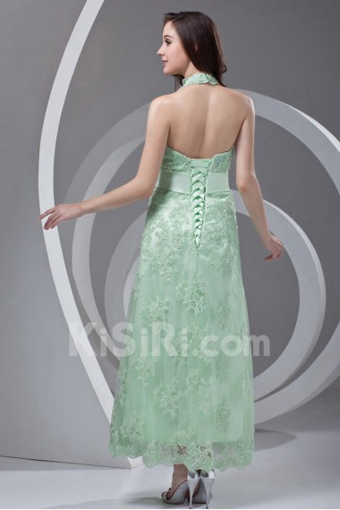 Lace Halter Column Ankle-Length Dress with Sash