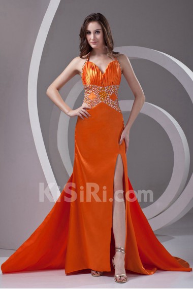 Satin Column Dress with Sequins