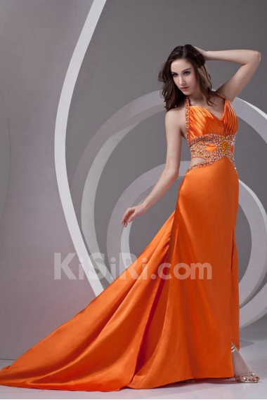 Satin Column Dress with Sequins