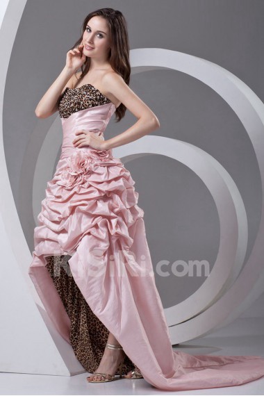 Taffeta Strapless A Line Dress with Hand-made Flowers