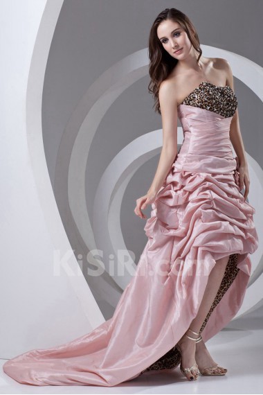 Taffeta Strapless A Line Dress with Hand-made Flowers