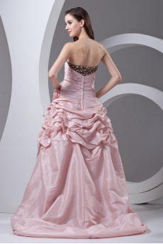 Taffeta Strapless A Line Dress with Hand-made Flowers