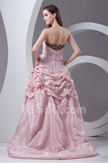 Taffeta Strapless A Line Dress with Hand-made Flowers