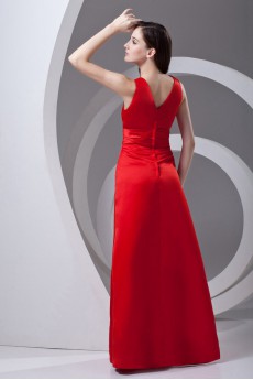 Satin V Neckline A Line Dress with Sash