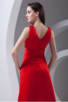 Satin V Neckline A Line Dress with Sash