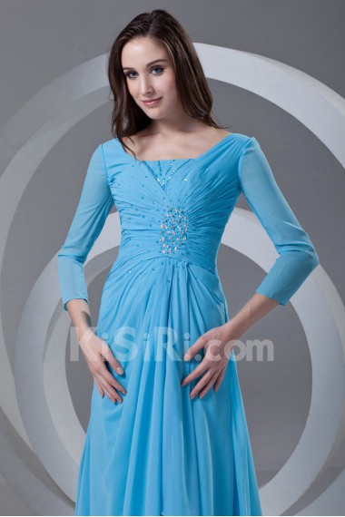 Chiffon Portrait Column Dress with Gathered Ruched Bodice