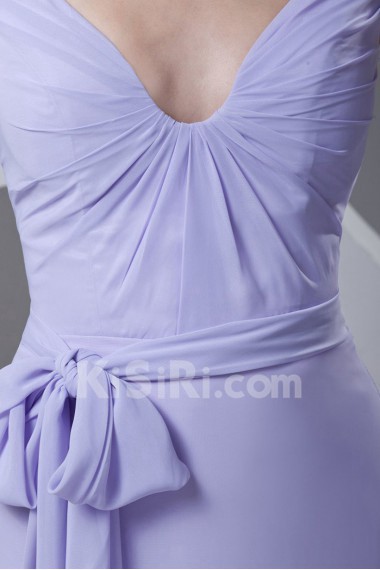 Chiffon V Neckline Column Ankle-Length Dress with Sash