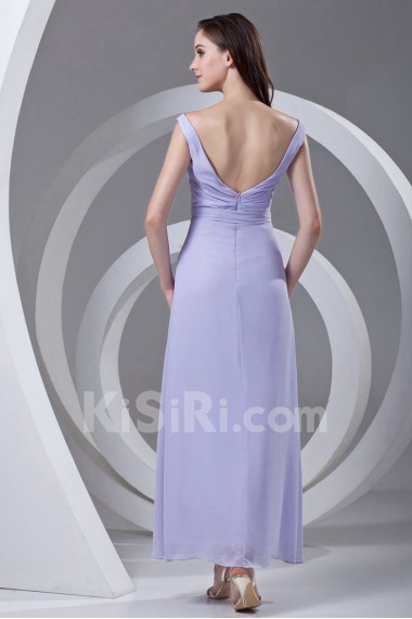 Chiffon V Neckline Column Ankle-Length Dress with Sash