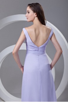 Chiffon V Neckline Column Ankle-Length Dress with Sash