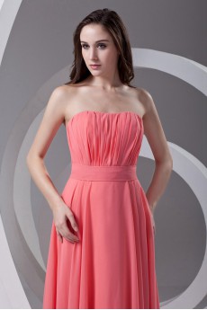 Chiffon Strapless Column Dress with Sash