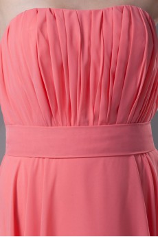 Chiffon Strapless Column Dress with Sash