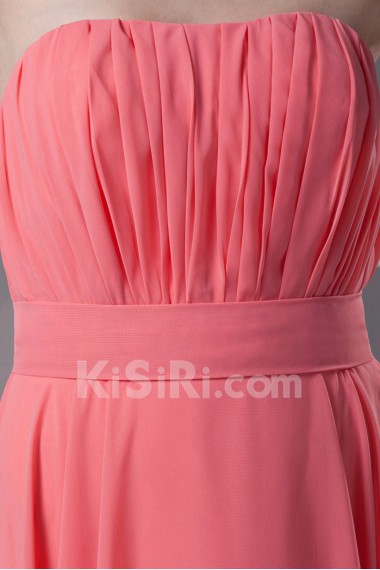 Chiffon Strapless Column Dress with Sash