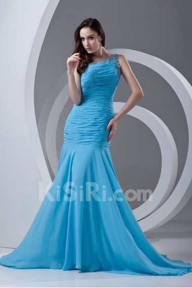 Chiffon Asymmetrical Sheath Dress with Directionally Ruched Bodice