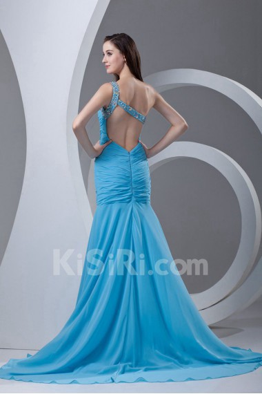 Chiffon Asymmetrical Sheath Dress with Directionally Ruched Bodice