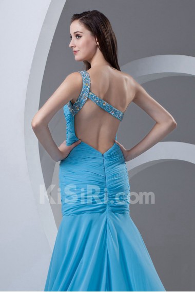 Chiffon Asymmetrical Sheath Dress with Directionally Ruched Bodice