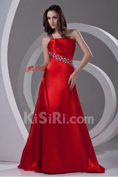 Satin One Shoulder A Line Dress with Sequins