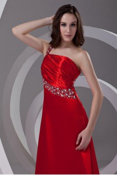 Satin One Shoulder A Line Dress with Sequins