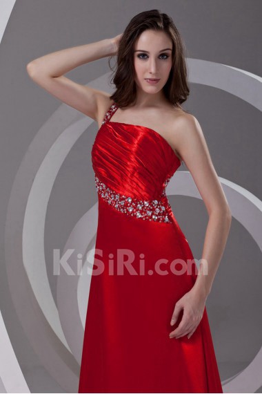 Satin One Shoulder A Line Dress with Sequins