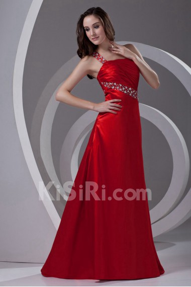 Satin One Shoulder A Line Dress with Sequins