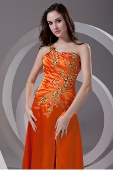 Satin Strapless A Line Dress with Embroidery