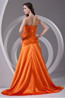 Satin Strapless A Line Dress with Embroidery