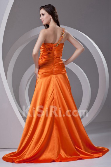 Satin Strapless A Line Dress with Embroidery