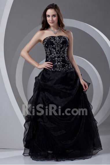 Organza Strapless A Line Dress with Embroidery