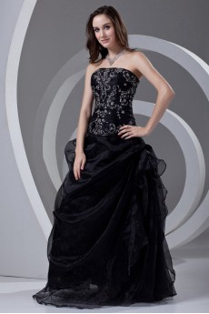 Organza Strapless A Line Dress with Embroidery