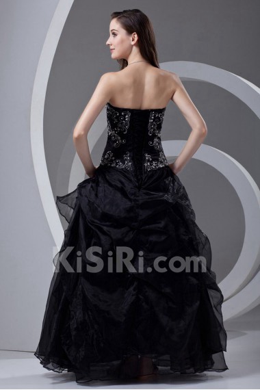 Organza Strapless A Line Dress with Embroidery