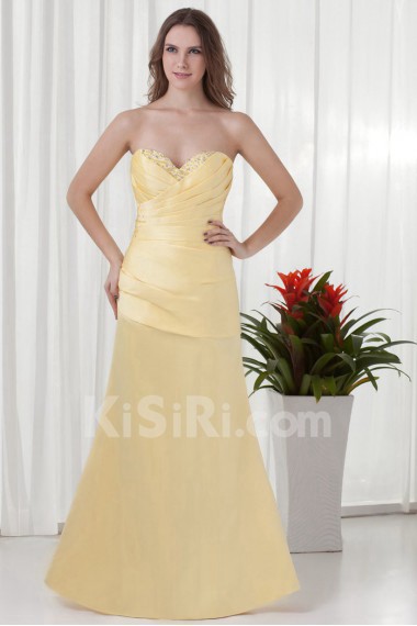 Satin Sweetheart A Line Dress with Gathered Ruched Bodice