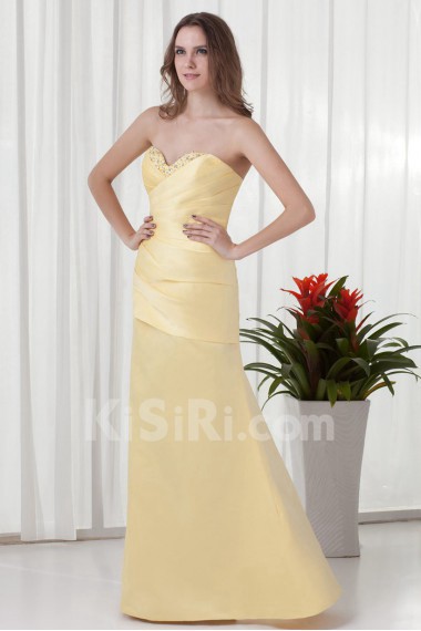 Satin Sweetheart A Line Dress with Gathered Ruched Bodice