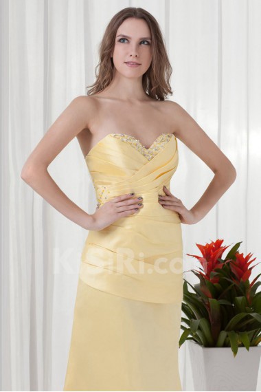 Satin Sweetheart A Line Dress with Gathered Ruched Bodice