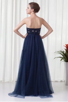 Chiffon and Net Strapless A Line Dress with Embroidery