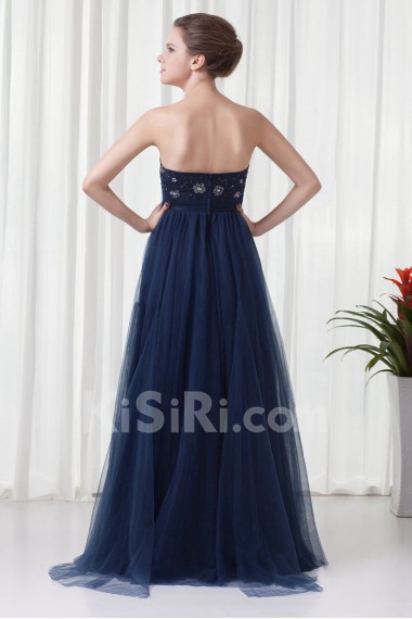 Chiffon and Net Strapless A Line Dress with Embroidery