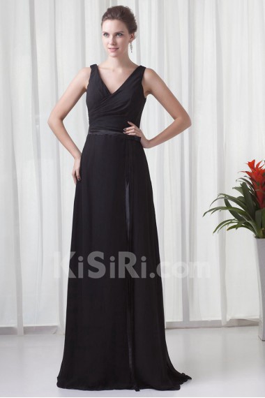 Chiffon V Neckline Column Dress with Sash