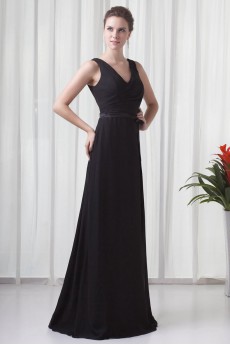 Chiffon V Neckline Column Dress with Sash